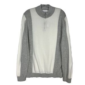 Topman Sweater‎ Mens XL Gray Ivory 1/4 Zip Collared Knit Long Sleeve Stretch